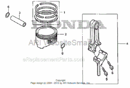 Piston + Connecting Rod Diagram and Parts List for HS520 Type ASAVIN# SZBG-6000001 to SZBG-6099999 Honda Snow Blower