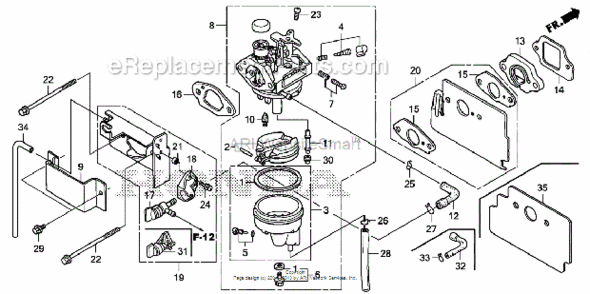 Part Location Diagram of 16100-ZL8-H02 Honda Carburetor Assembly (bb61c B)