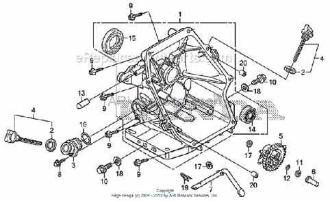 Crankcase Cover Diagram and Parts List for HS520 Type ASAVIN# SZBG-6000001 to SZBG-6099999 Honda Snow Blower