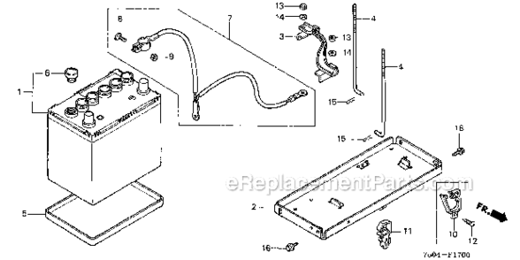 Battery Diagram and Parts List for HT3810K1  Honda Lawn Tractor