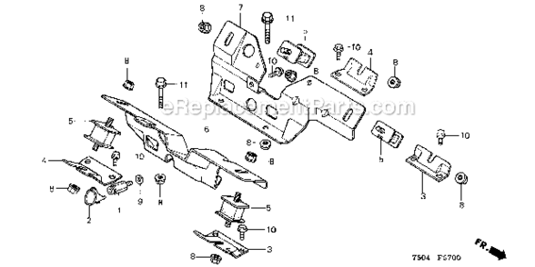 Engine Mounting Stay Diagram and Parts List for HT3810K1  Honda Lawn Tractor