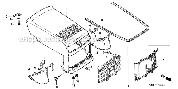 Hood  Front Grille Diagram and Parts List for HT3810K1  Honda Lawn Tractor