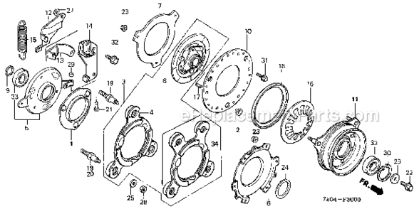 PTO Clutch Diagram and Parts List for HT3810K1  Honda Lawn Tractor