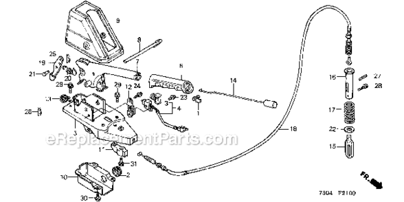 Parking Brake Diagram and Parts List for HT3810K1  Honda Lawn Tractor