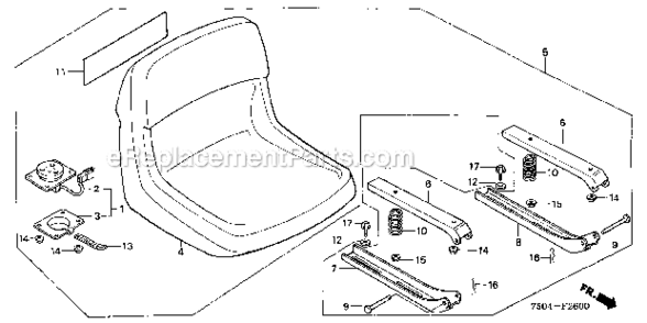 Seat Diagram and Parts List for HT3810K1  Honda Lawn Tractor