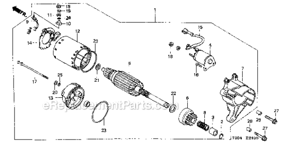 Starter Motor Diagram and Parts List for HT3810K1  Honda Lawn Tractor