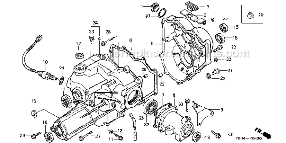 Transmission Case Diagram and Parts List for HT3810K1  Honda Lawn Tractor