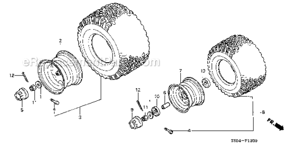 Wheel  Tire Diagram and Parts List for HT3810K1  Honda Lawn Tractor