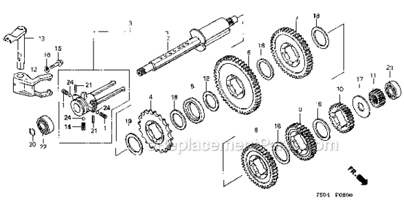 Change Shaft Diagram and Parts List for HT3810K1  Honda Lawn Tractor