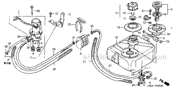Fuel Tank  Fuel Pump Diagram and Parts List for HT3810K2  Honda Lawn Tractor