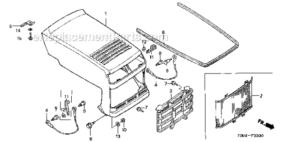 Hood  Front Grille Diagram and Parts List for HT3810K2  Honda Lawn Tractor