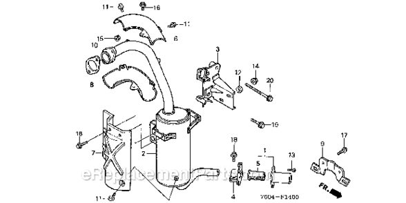 Muffler Diagram and Parts List for HT3810K2  Honda Lawn Tractor