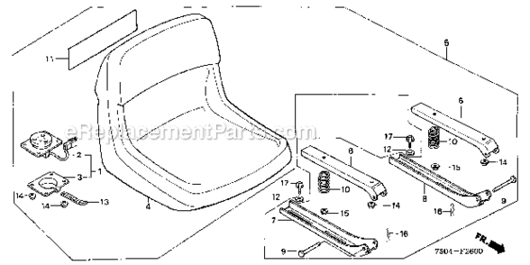Seat Diagram and Parts List for HT3810K2  Honda Lawn Tractor