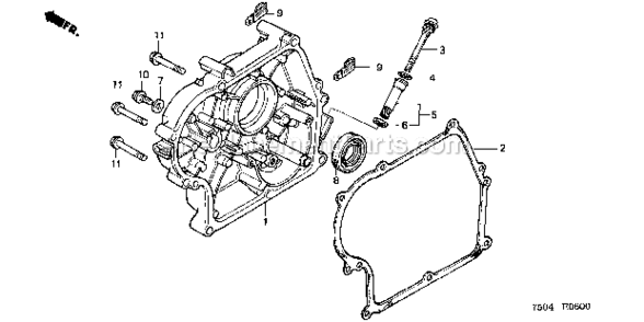 Crankcase Cover Diagram and Parts List for HT3810  Honda Lawn Tractor