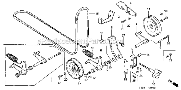 Tensioner Arm  Tensioner Pulley Diagram and Parts List for HT3810  Honda Lawn Tractor