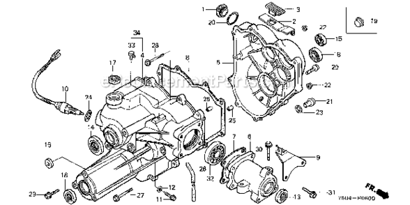 Transmission Case Diagram and Parts List for HT3810  Honda Lawn Tractor