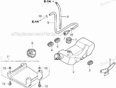 Fuel Tank Diagram and Parts List for UMK422 LNA Honda Trimmer