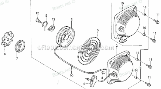 Recoil Starter Diagram and Parts List for UMK422 LNA Honda Trimmer