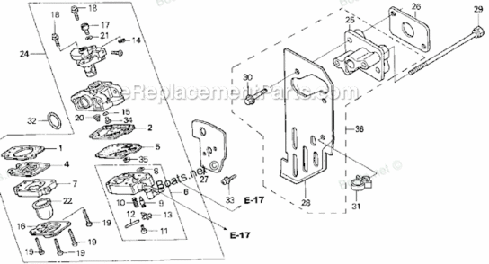 Carburetor Diagram and Parts List for UMK422 LNA Honda Trimmer