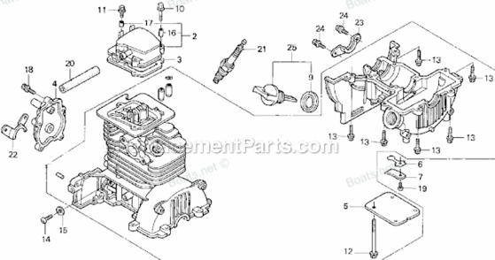 Crankcase Diagram and Parts List for UMK422 LNA Honda Trimmer