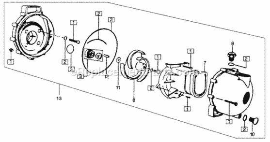 Casing + Impeller Diagram and Parts List for WMP20X Type A1VIN# WMP20X-1000001 Honda Water Pump