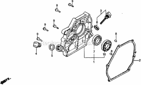 Crankcase Cover Diagram and Parts List for WMP20X Type A1VIN# WMP20X-1000001 Honda Water Pump