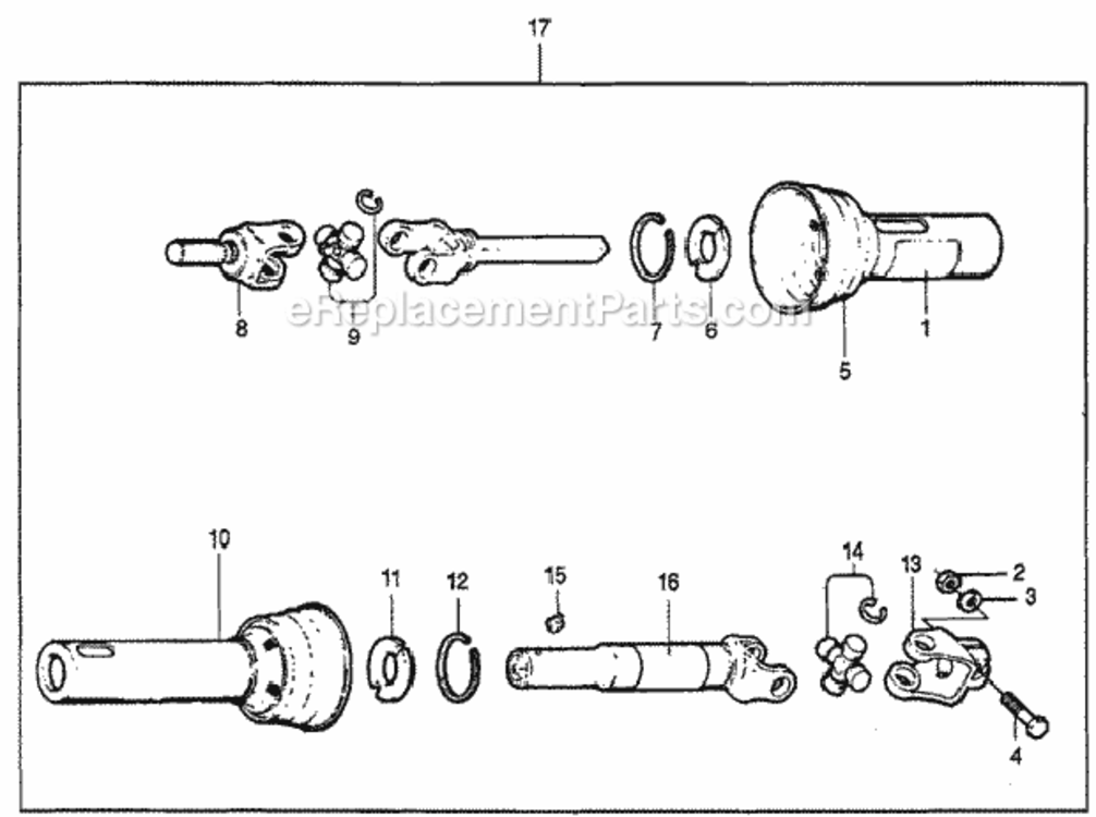 Driveshaft Assembly Diagram and Parts List for TL752A Type A Honda Lawn Tractor