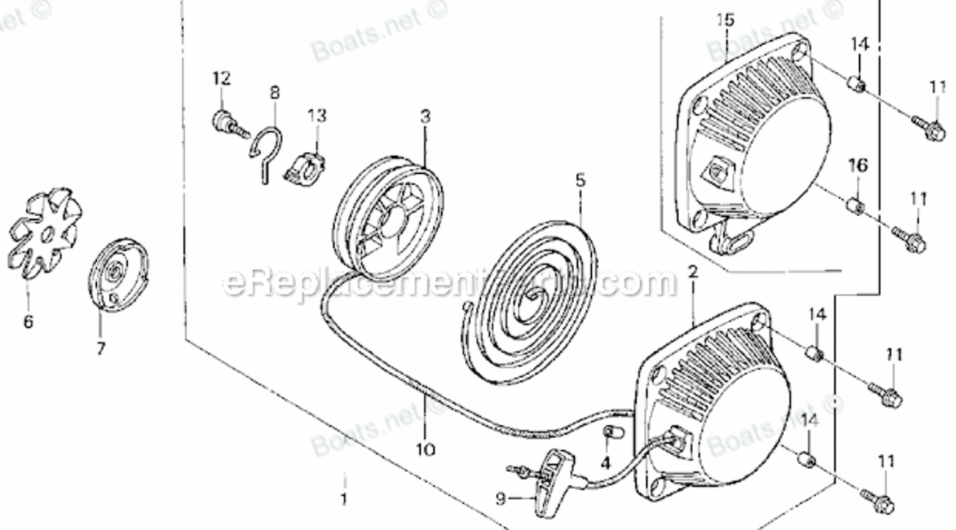 Recoil Starter Diagram and Parts List for UMK422 LNA Honda Trimmer