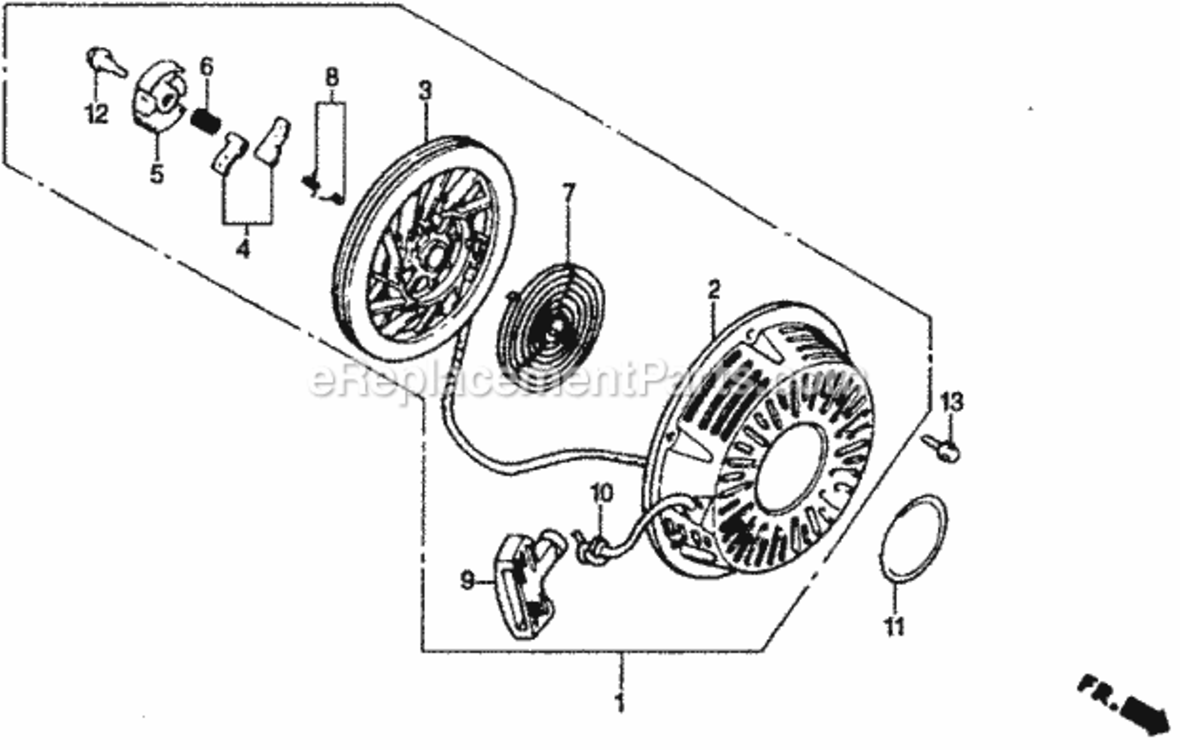 Recoil Starter Diagram and Parts List for WMP20X Type A1VIN# WMP20X-1000001 Honda Water Pump