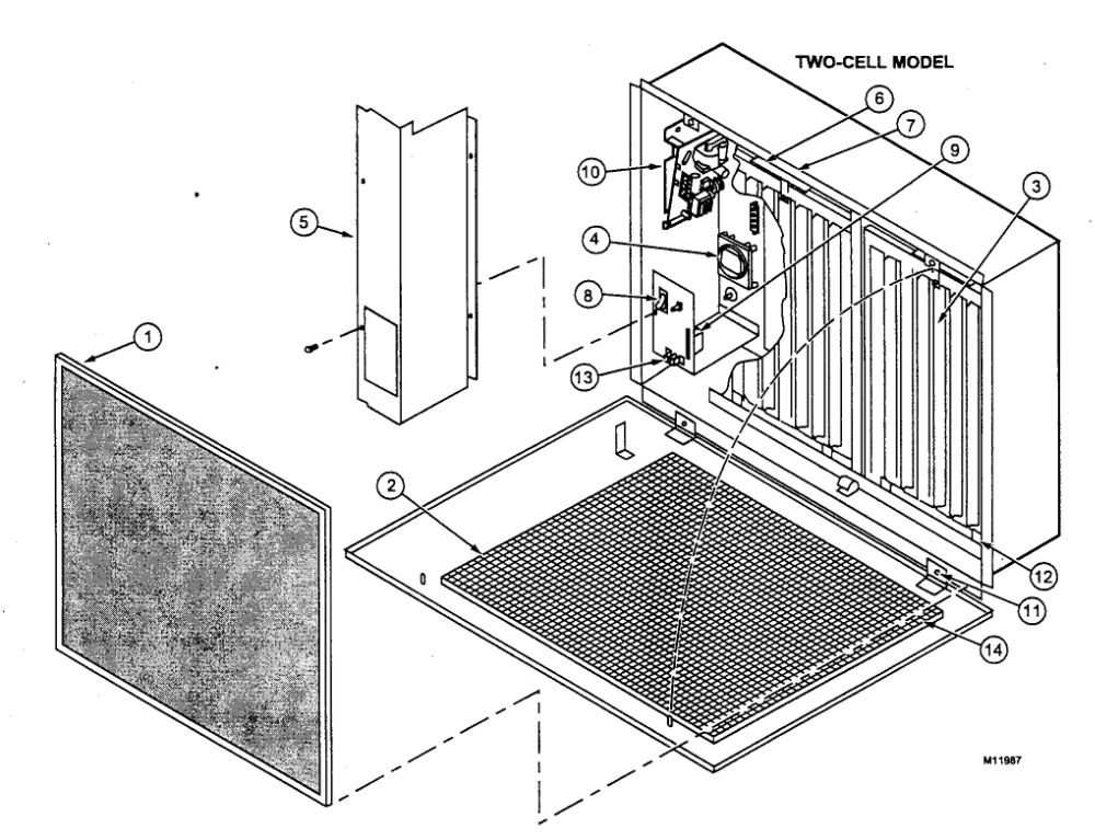 Two-Cell Diagram and Parts List for F52F  Honeywell Air Purifier