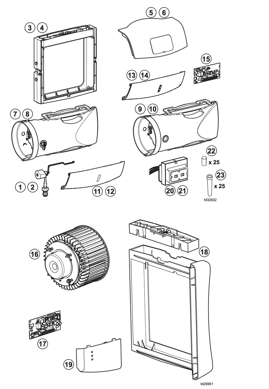 Part List Diagram and Parts List for HE300A1005  Honeywell Humidifier