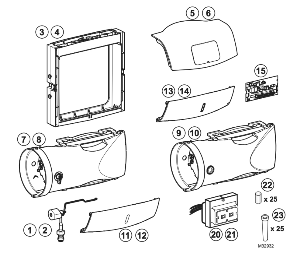 Part List Diagram and Parts List for HE100C1001  Honeywell Humidifier