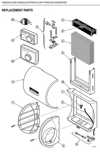 Part List Diagram and Parts List for HE260A  Honeywell Humidifier