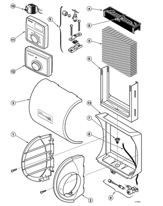 Part List Diagram and Parts List for HE225A1014  Honeywell Humidifier