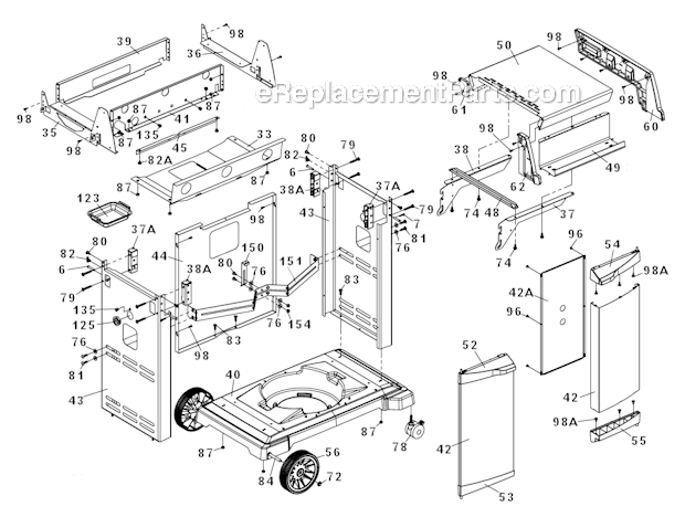 Page B Diagram and Parts List for 6962-64  Huntington Grill