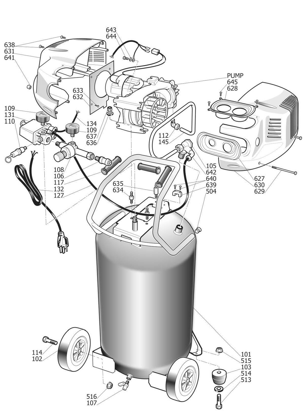 Tank Assembly Parts Diagram and Parts List for H1820HF  Husky Compressor