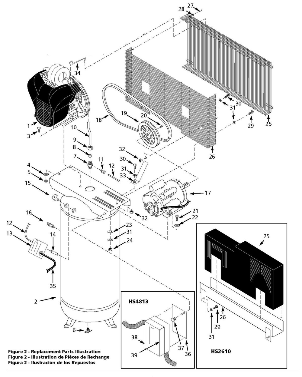 Tank Parts Diagram and Parts List for HS4810  Husky Compressor