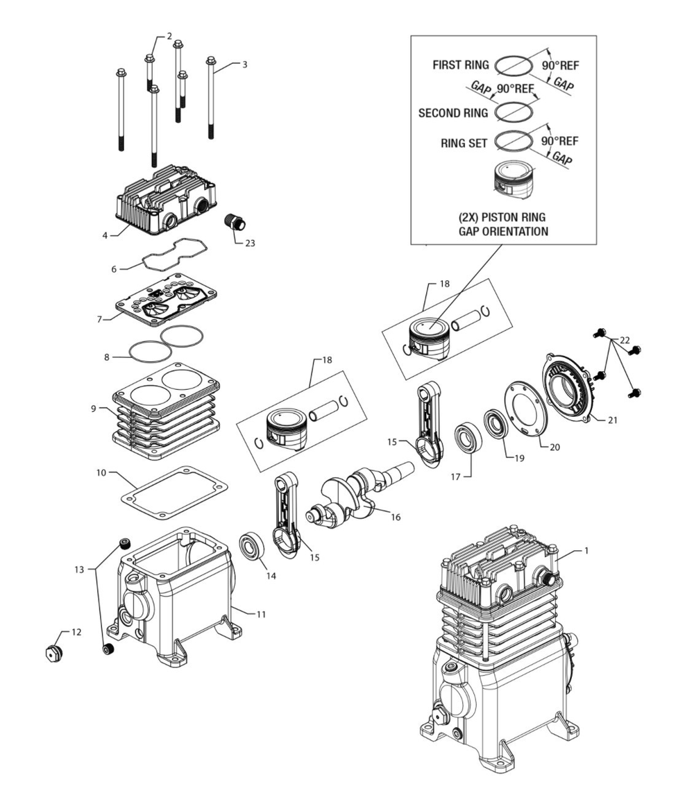 Pump Assembly Parts Diagram and Parts List for C603H  Husky Compressor