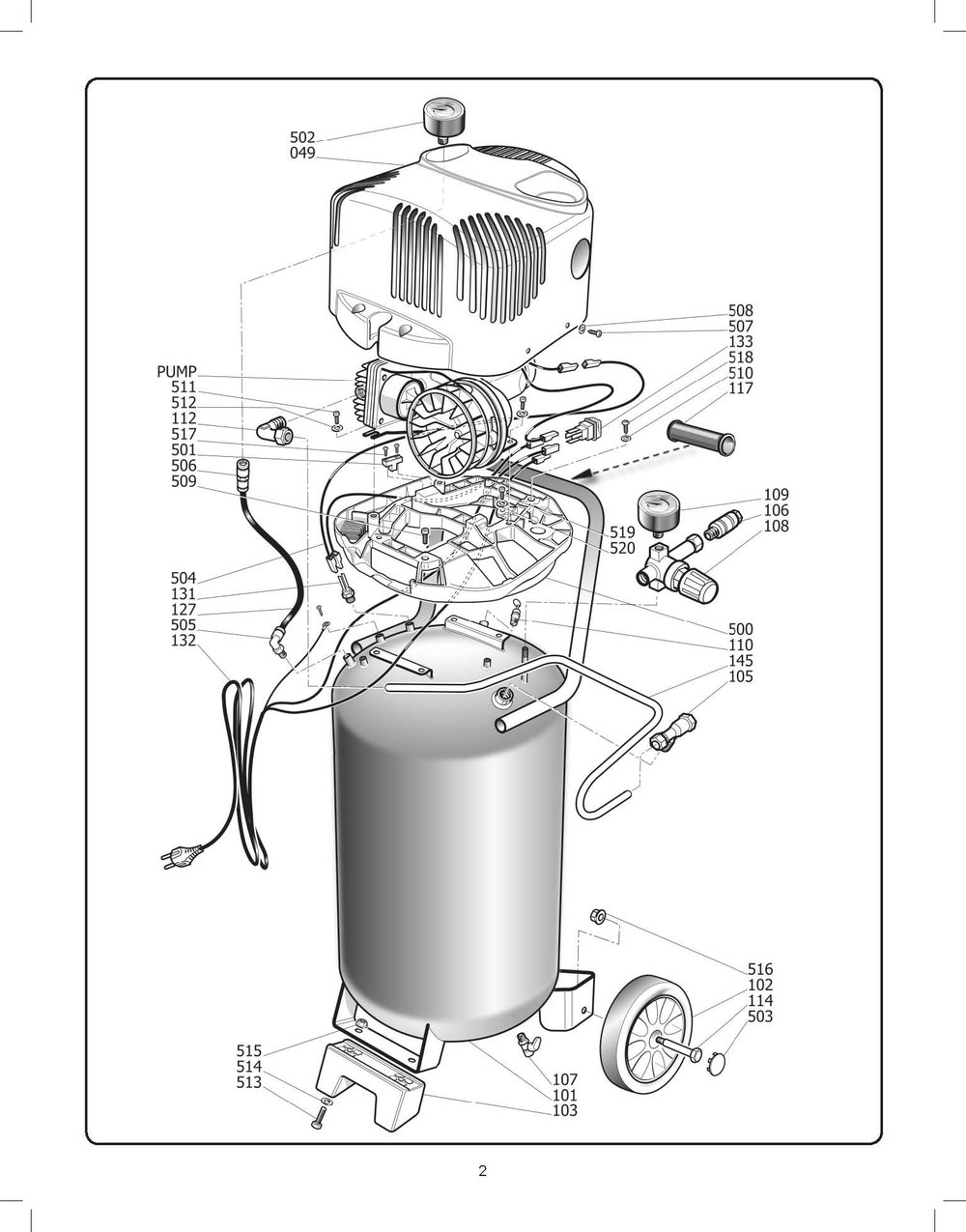 Tank Parts Diagram and Parts List for H15123TK  Husky Compressor