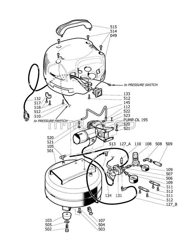Tank Parts Diagram and Parts List for H1506FWH  Husky Compressor