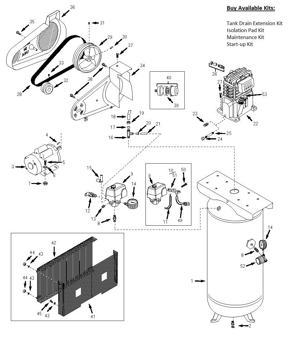 Tank Parts Diagram and Parts List for VT6314HDRB  Husky Compressor