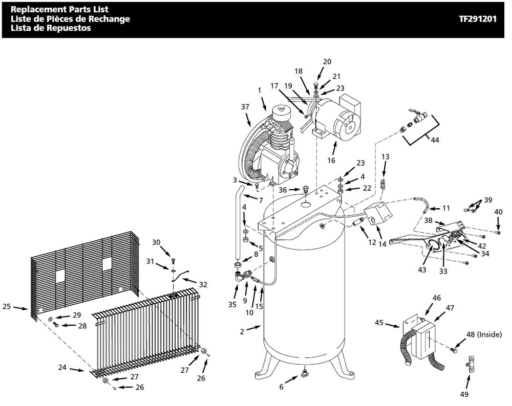 Tank Parts Diagram and Parts List for TF291201AJ  Husky Compressor