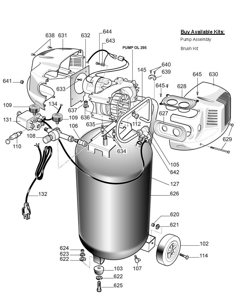 Tank Parts Diagram and Parts List for H1820F  Husky Compressor