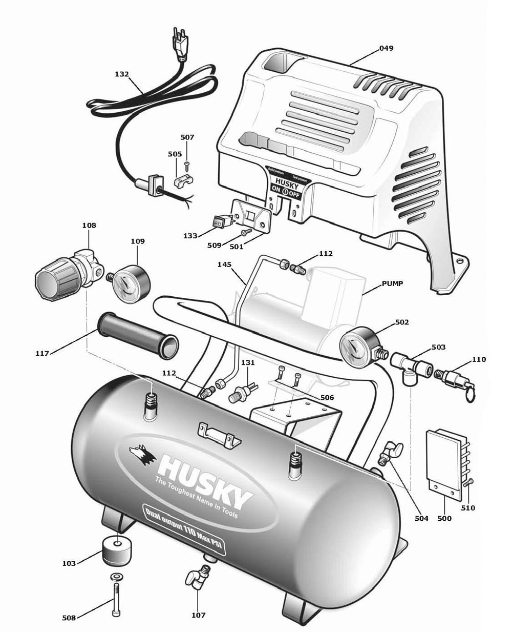 Section 1 Diagram and Parts List for 2G110DP  Husky Compressor