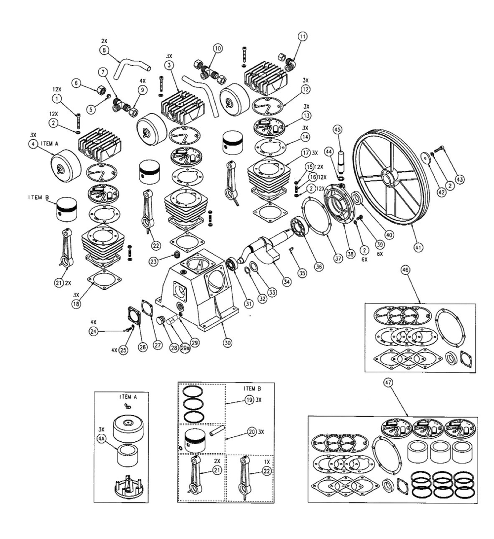 Pump Assembly Parts Diagram and Parts List for HLA5746080  Husky Compressor