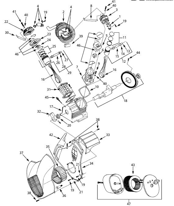 Pump Parts Diagram and Parts List for HS4810  Husky Compressor