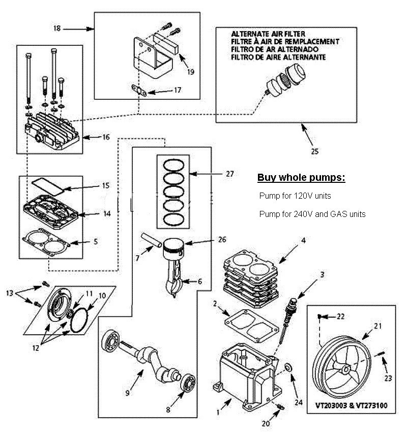 Pump Parts Diagram and Parts List for VT6314HDRB  Husky Compressor
