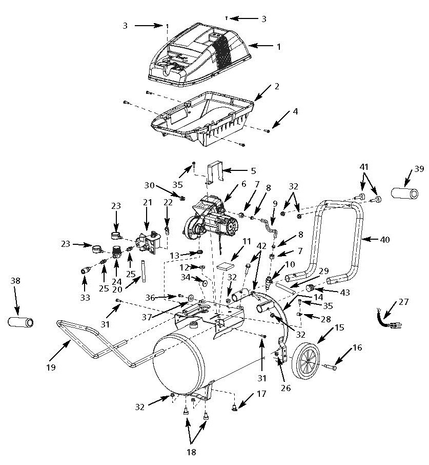 Tank Assembly Parts Diagram and Parts List for WL650700AJ  Husky Compressor