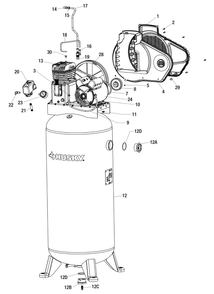 Tank Assembly Parts Diagram and Parts List for C602H Type 2 Husky Compressor
