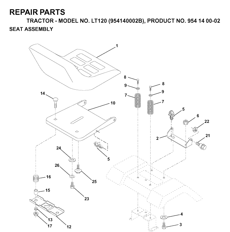 Seat Diagram and Parts List for LT120 (954140002B)(1997-01) Husqvarna Lawn Tractor